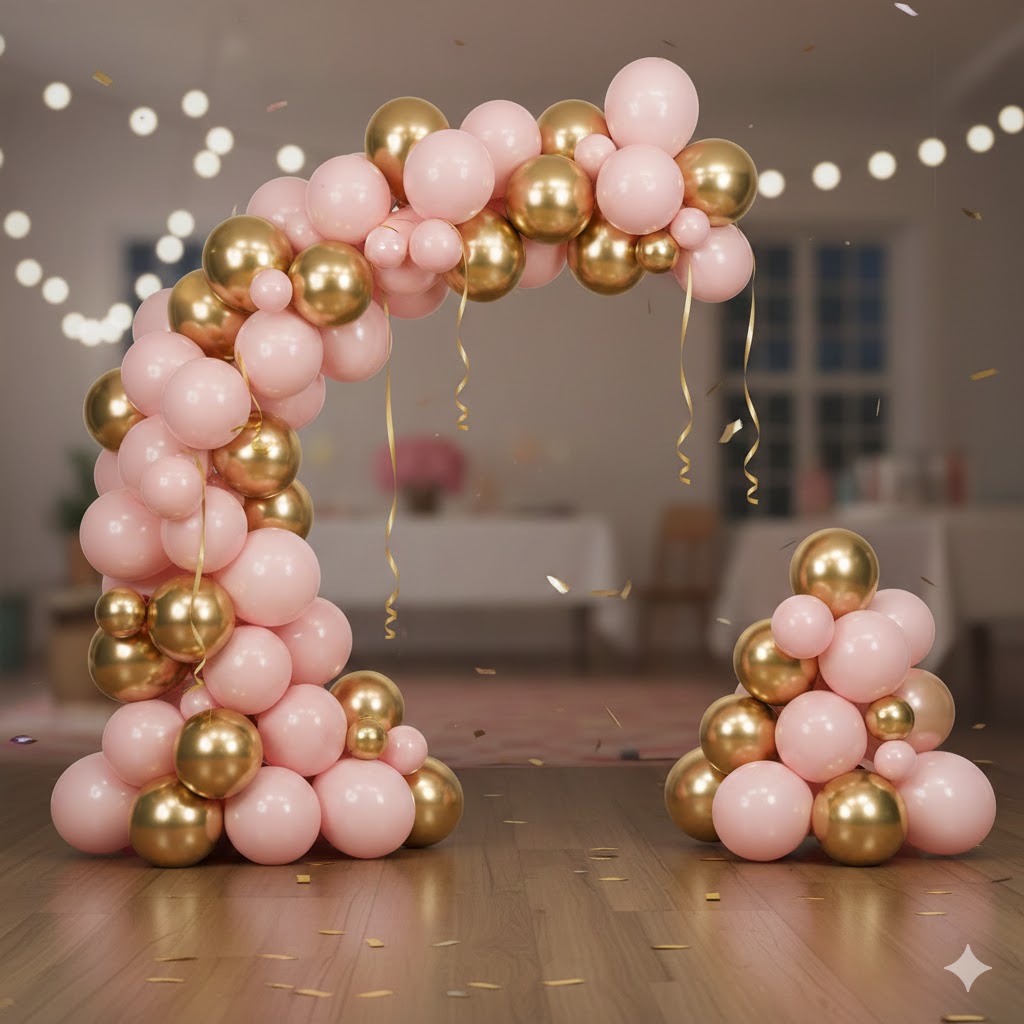 Ballonbue i guld og rosa til fødselsdag eller fest