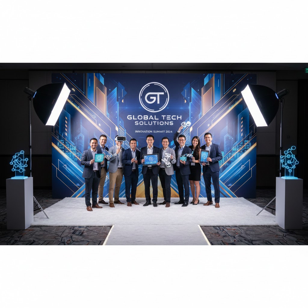 Firmafotozone med logo og brandfarver